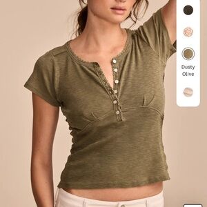 Lucky Brand Crochet Trim Short Sleeve Henley
